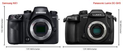 Größenvergleich: Samsung NX1 vs. Panasonic Lumix DC-GH5 Größenvergleich: Samsung NX1 vs. Panasonic Lumix DC-GH5