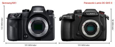 Größenvergleich: Samsung NX1 vs. Panasonic Lumix DC-GH5 II Größenvergleich: Samsung NX1 vs. Panasonic Lumix DC-GH5 II