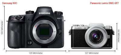 Größenvergleich: Samsung NX1 vs. Panasonic Lumix DMC-GF7