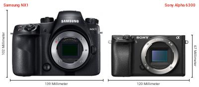 Größenvergleich: Samsung NX1 vs. Sony Alpha 6300 Größenvergleich: Samsung NX1 vs. Sony Alpha 6300