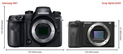 Größenvergleich: Samsung NX1 vs. Sony Alpha 6600 Größenvergleich: Samsung NX1 vs. Sony Alpha 6600