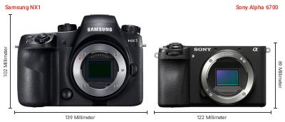 Größenvergleich: Samsung NX1 vs. Sony Alpha 6700