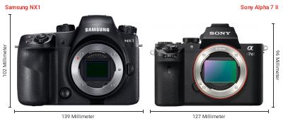 Größenvergleich: Samsung NX1 vs. Sony Alpha 7 II Größenvergleich: Samsung NX1 vs. Sony Alpha 7 II