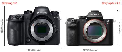 Größenvergleich: Samsung NX1 vs. Sony Alpha 7R II Größenvergleich: Samsung NX1 vs. Sony Alpha 7R II