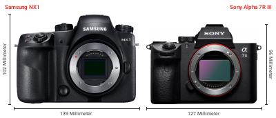 Größenvergleich: Samsung NX1 vs. Sony Alpha 7R III Größenvergleich: Samsung NX1 vs. Sony Alpha 7R III
