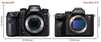 Größenvergleich: Samsung NX1 vs. Sony Alpha 7S III Größenvergleich: Samsung NX1 vs. Sony Alpha 7S III