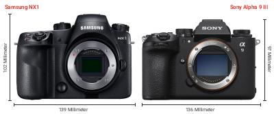 Größenvergleich: Samsung NX1 vs. Sony Alpha 9 III Größenvergleich: Samsung NX1 vs. Sony Alpha 9 III