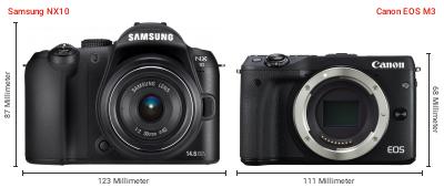 Größenvergleich: Samsung NX10 vs. Canon EOS M3 Größenvergleich: Samsung NX10 vs. Canon EOS M3