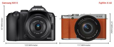 Größenvergleich: Samsung NX10 vs. Fujifilm X-A2 Größenvergleich: Samsung NX10 vs. Fujifilm X-A2