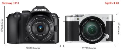 Größenvergleich: Samsung NX10 vs. Fujifilm X-A3