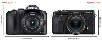 Größenvergleich: Samsung NX10 vs. Fujifilm X-E2S
