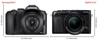 Größenvergleich: Samsung NX10 vs. Fujifilm X-E3