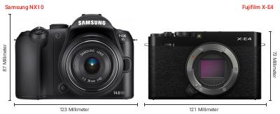 Größenvergleich: Samsung NX10 vs. Fujifilm X-E4