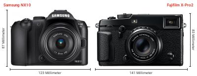Größenvergleich: Samsung NX10 vs. Fujifilm X-Pro2 Größenvergleich: Samsung NX10 vs. Fujifilm X-Pro2