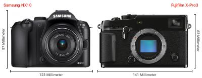 Größenvergleich: Samsung NX10 vs. Fujifilm X-Pro3