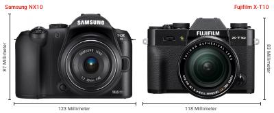 Größenvergleich: Samsung NX10 vs. Fujifilm X-T10 Größenvergleich: Samsung NX10 vs. Fujifilm X-T10