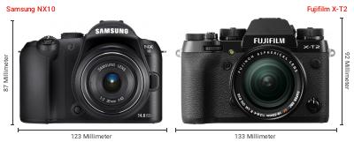 Größenvergleich: Samsung NX10 vs. Fujifilm X-T2 Größenvergleich: Samsung NX10 vs. Fujifilm X-T2