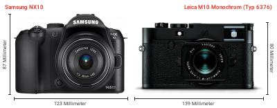 Größenvergleich: Samsung NX10 vs. Leica M10 Monochrom (Typ 6376) Größenvergleich: Samsung NX10 vs. Leica M10 Monochrom (Typ 6376)
