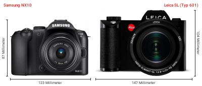 Größenvergleich: Samsung NX10 vs. Leica SL (Typ 601) Größenvergleich: Samsung NX10 vs. Leica SL (Typ 601)
