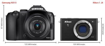 Größenvergleich: Samsung NX10 vs. Nikon 1 J4 Größenvergleich: Samsung NX10 vs. Nikon 1 J4