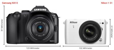 Größenvergleich: Samsung NX10 vs. Nikon 1 S1 Größenvergleich: Samsung NX10 vs. Nikon 1 S1