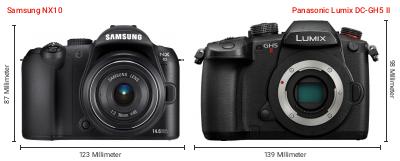 Größenvergleich: Samsung NX10 vs. Panasonic Lumix DC-GH5 II