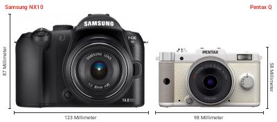 Größenvergleich: Samsung NX10 vs. Pentax Q Größenvergleich: Samsung NX10 vs. Pentax Q