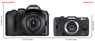 Größenvergleich: Samsung NX10 vs. Pentax Q10 Größenvergleich: Samsung NX10 vs. Pentax Q10