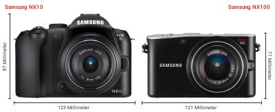 Größenvergleich: Samsung NX10 vs. Samsung NX100 Größenvergleich: Samsung NX10 vs. Samsung NX100