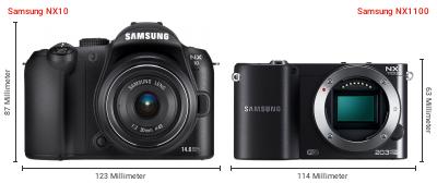 Größenvergleich: Samsung NX10 vs. Samsung NX1100 Größenvergleich: Samsung NX10 vs. Samsung NX1100