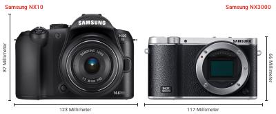 Größenvergleich: Samsung NX10 vs. Samsung NX3000 Größenvergleich: Samsung NX10 vs. Samsung NX3000