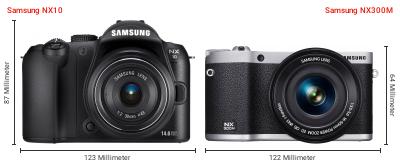 Größenvergleich: Samsung NX10 vs. Samsung NX300M Größenvergleich: Samsung NX10 vs. Samsung NX300M