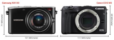 Größenvergleich: Samsung NX100 vs. Canon EOS M3 Größenvergleich: Samsung NX100 vs. Canon EOS M3