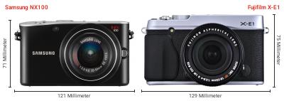Größenvergleich: Samsung NX100 vs. Fujifilm X-E1