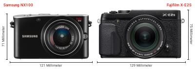 Größenvergleich: Samsung NX100 vs. Fujifilm X-E2S