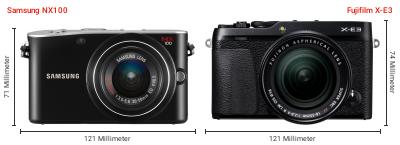 Größenvergleich: Samsung NX100 vs. Fujifilm X-E3