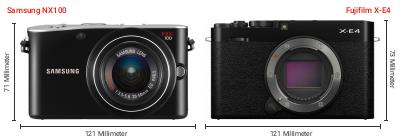 Größenvergleich: Samsung NX100 vs. Fujifilm X-E4