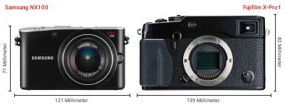 Größenvergleich: Samsung NX100 vs. Fujifilm X-Pro1 Größenvergleich: Samsung NX100 vs. Fujifilm X-Pro1