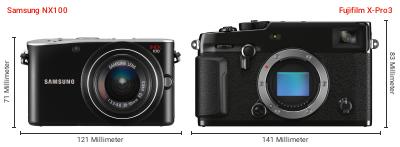Größenvergleich: Samsung NX100 vs. Fujifilm X-Pro3