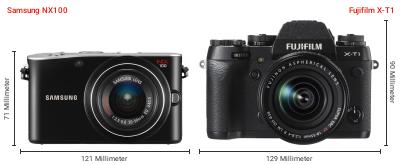 Größenvergleich: Samsung NX100 vs. Fujifilm X-T1 Größenvergleich: Samsung NX100 vs. Fujifilm X-T1