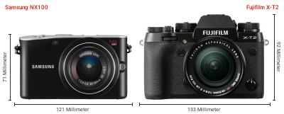 Größenvergleich: Samsung NX100 vs. Fujifilm X-T2 Größenvergleich: Samsung NX100 vs. Fujifilm X-T2