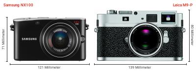 Größenvergleich: Samsung NX100 vs. Leica M9-P Größenvergleich: Samsung NX100 vs. Leica M9-P