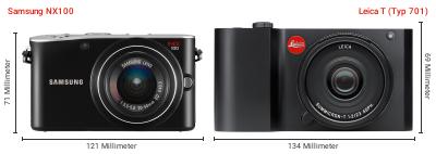 Größenvergleich: Samsung NX100 vs. Leica T (Typ 701) Größenvergleich: Samsung NX100 vs. Leica T (Typ 701)