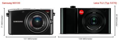 Größenvergleich: Samsung NX100 vs. Leica TL2 (Typ 5370)