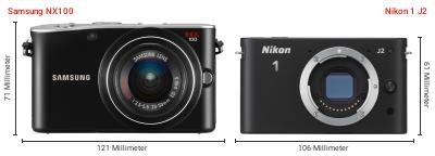 Größenvergleich: Samsung NX100 vs. Nikon 1 J2 Größenvergleich: Samsung NX100 vs. Nikon 1 J2