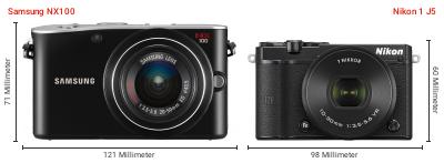 Größenvergleich: Samsung NX100 vs. Nikon 1 J5