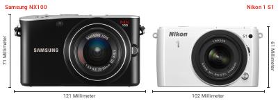 Größenvergleich: Samsung NX100 vs. Nikon 1 S1 Größenvergleich: Samsung NX100 vs. Nikon 1 S1