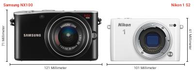 Größenvergleich: Samsung NX100 vs. Nikon 1 S2 Größenvergleich: Samsung NX100 vs. Nikon 1 S2