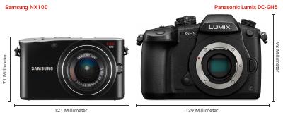 Größenvergleich: Samsung NX100 vs. Panasonic Lumix DC-GH5 Größenvergleich: Samsung NX100 vs. Panasonic Lumix DC-GH5