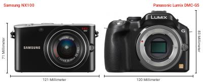 Größenvergleich: Samsung NX100 vs. Panasonic Lumix DMC-G5